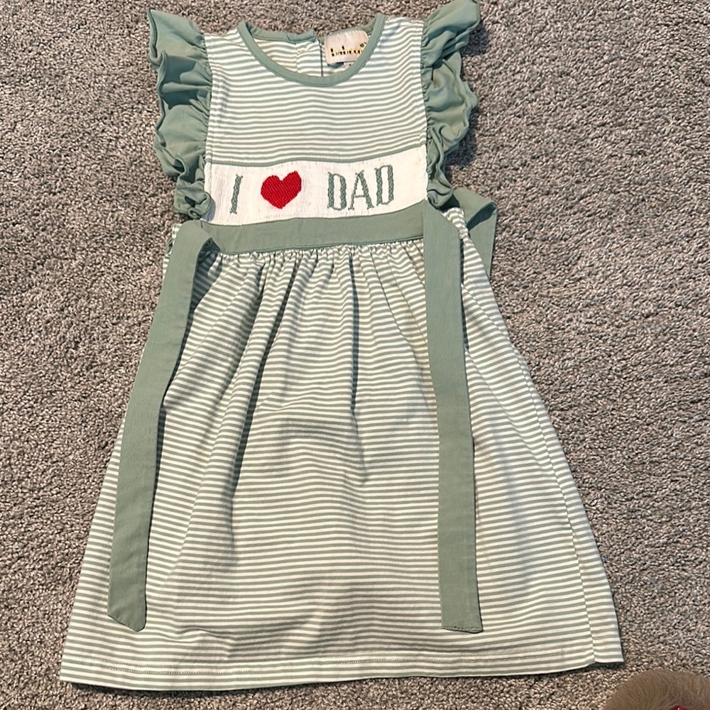 Kids Green Striped Dress with Heart Design